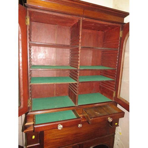 627 - A 19TH CENTURY GLAZED BOOKCASE WITH SECRETAIRE TYPE DRAWER W-100 CM