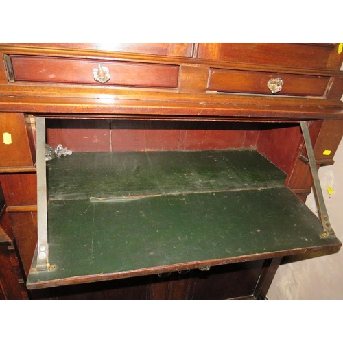 627 - A 19TH CENTURY GLAZED BOOKCASE WITH SECRETAIRE TYPE DRAWER W-100 CM