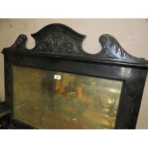 628 - AN EDWARDIAN EBONISED OVER MANTLE MIRROR W-137 CM