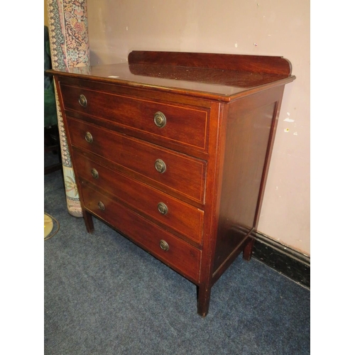 633 - AN EDWARDIAN MAHOGANY INLAID FOUR DRAWER CHEST W-92 CM