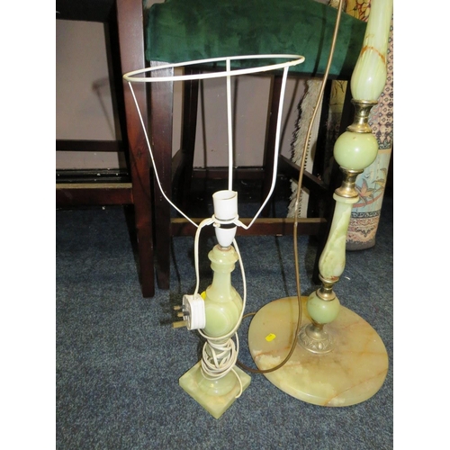 639 - AN ONYX STANDARD LAMP AND A TABLE LAMP (2)