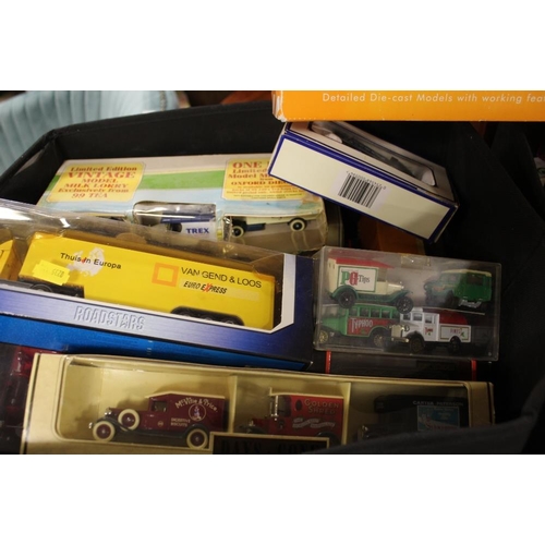 64 - TWO BOXES OF ASSORTED DIECAST VEHICLES TO INCLUDE MODELS OF YESTERYEAR, DAYS GONE BY ETC TOGETHER WI... 