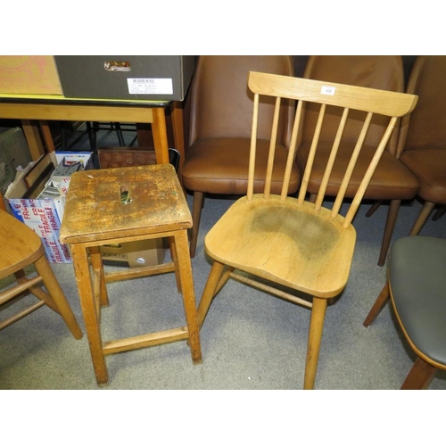 650 - A VINTAGE WOODEN SCHOOL STOOL, TWO METAL BENTWOOD CHAIRS AND THREE OTHER CHAIRS (6)