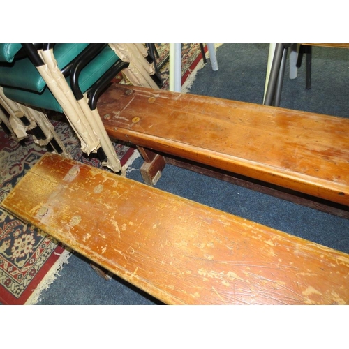 660 - A PAIR OF VINTAGE LONG SCHOOL GYM BENCHES L-334 CM