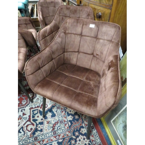 665 - A MODERN SET OF FIVE BROWN UPHOLSTERED DINING CHAIRS