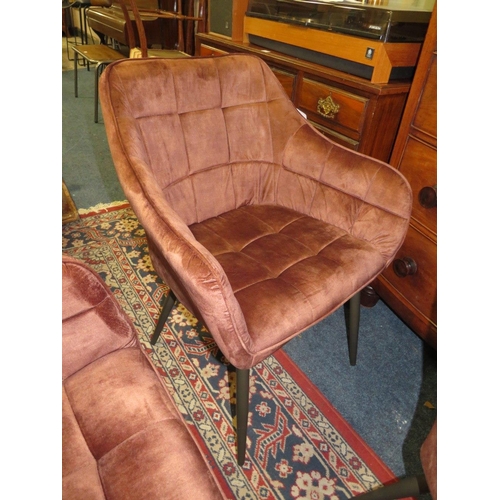 665 - A MODERN SET OF FIVE BROWN UPHOLSTERED DINING CHAIRS