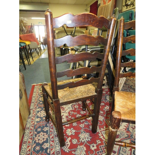 678 - A SET OF FOUR OAK WICKERSEAT DINING CHAIRS