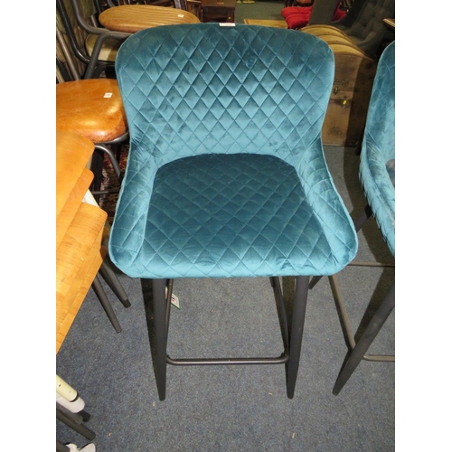 690 - A PAIR OF MODERN GREEN UPHOLSTERED KITCHEN STOOLS