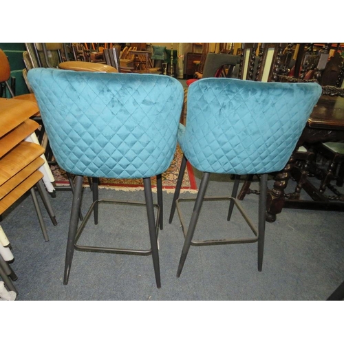 690 - A PAIR OF MODERN GREEN UPHOLSTERED KITCHEN STOOLS