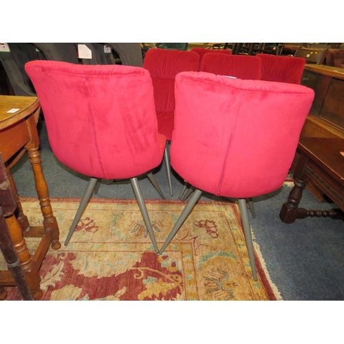 696 - A SET OF SIX MODERN UPHOLSTERED MAROON VELVET EFFECT DINING CHAIRS