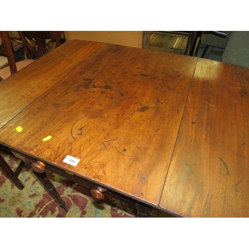 699 - A 19TH CENTURY MAHOGANY PEMBROKE TABLE RAISED ON TURNED SUPPORTS