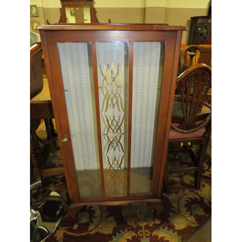 705 - A REPRODUCTION DRUM TABLE, VINTAGE CHINA CABINET AND AN OAK BLANKET BOX (3)