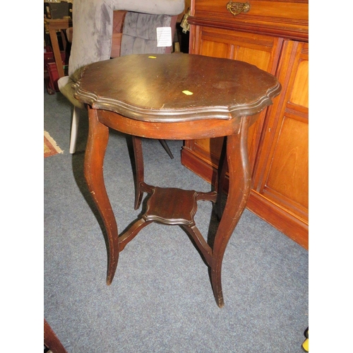 710 - A 20TH CENTURY OVAL MAHOGANY TABLE, EDWARDIAN TABLE AND SEWING BAG (3)