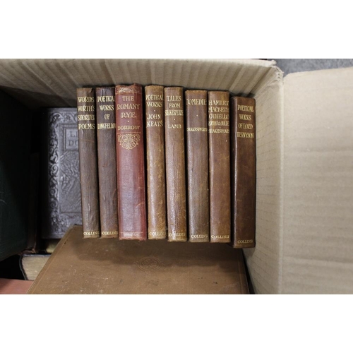 74 - TWO BOXES OF ASSORTED MODERN AND VINTAGE BOOKS TO INCLUDE VINTAGE POETRY BOOKS ETC AND A QUANTITY OF... 