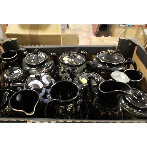 77 - THREE TRAYS OF ASSORTED JACKFIELD VINTAGE TEAPOTS AND JUGS ETC