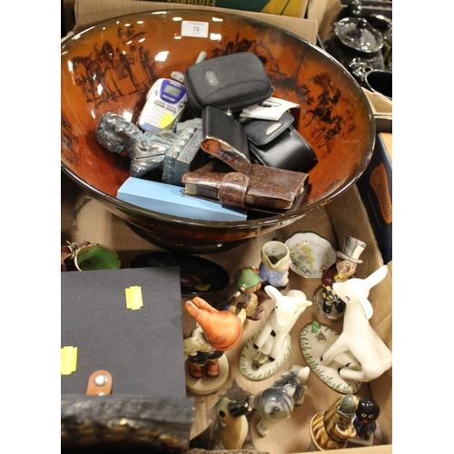 78 - A TRAY OF ASSORTED CERAMICS AND COLLECTABLES ETC TO INCLUDE A LARGE VINTAGE BOWL, LARRY LAMB FIGURES... 