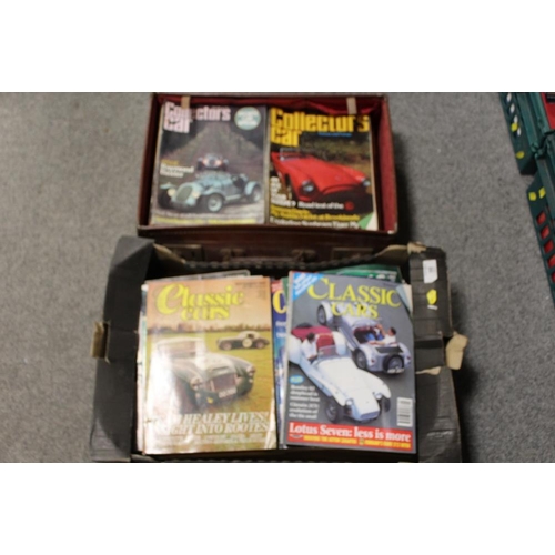 90 - TWO TRAYS OF ASSORTED VINTAGE MOTORING MAGAZINES, TITLES TO INCLUDE COLLECTORS CAR, OLD MOTOR, CLASS... 