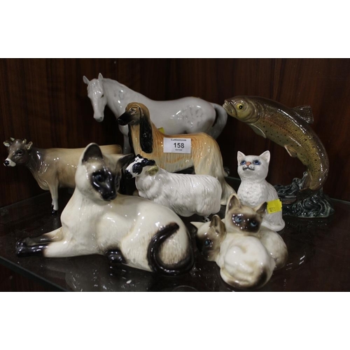 158 - A COLLECTION OF BESWICK AND ROYAL DOULTON ANIMAL FIGURES TO INCLUDE BESWICK TROUT 1032 (7)