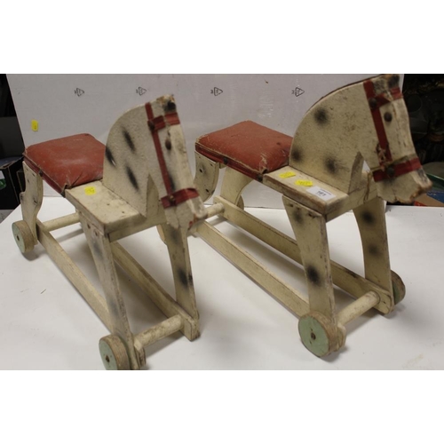 161 - TWO VINTAGE WOODEN RIDE ALONG TOY HORSES