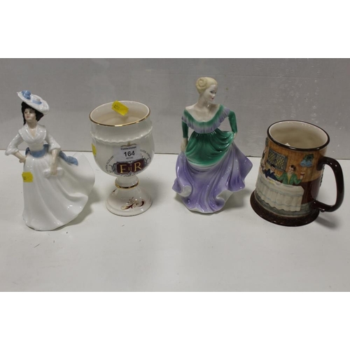 164 - A ROYAL DOULTON MARGARET FIGURE HN2397 TOGETHER WITH A BESWICK LIMITED EDITION YULE MUG, ETC (4)