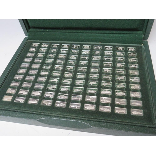 241 - A CASED SET OF 100 MINIATURE SILVER CAR DESIGN INGOTS STAMPED 925 / 1000