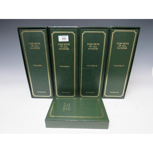 243 - FOUR EMBOSSED VOLUMES OF THE COIN SETS OF ALL NATIONS CONTAINING 'FRESH SETS OF CIRCULATING COINAGE ... 