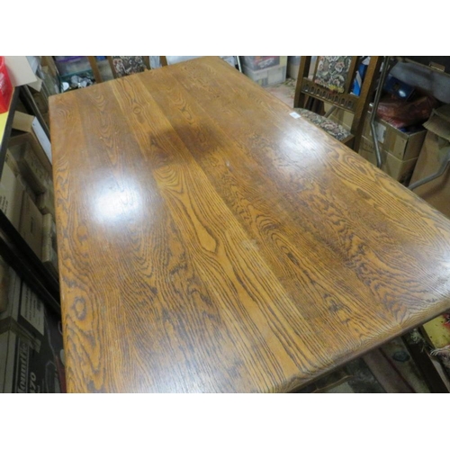 648 - AN OAK OLD CHARM REFECTORY TABLE WITH FOUR CHAIRS EACH CHAIR WITH CARVED DEDICATION TO 'HRH PRINCE C... 