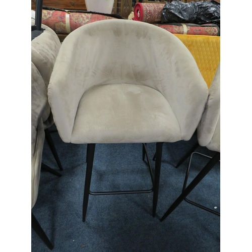 702 - A PAIR OF MODERN UPHOLSTERED VELVET BAR / KITCHEN STOOLS