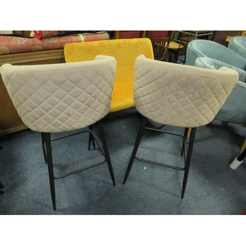 702 - A PAIR OF MODERN UPHOLSTERED VELVET BAR / KITCHEN STOOLS