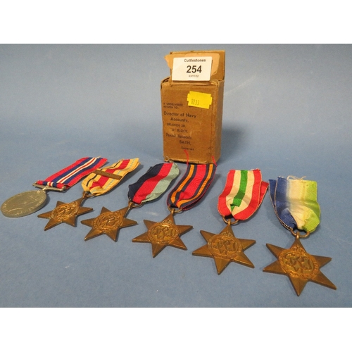 254 - SIX WORLD WAR 2 MEDALS TO INCLUDE FIVE STARS WITH ORIGINAL BOX OF ISSUE