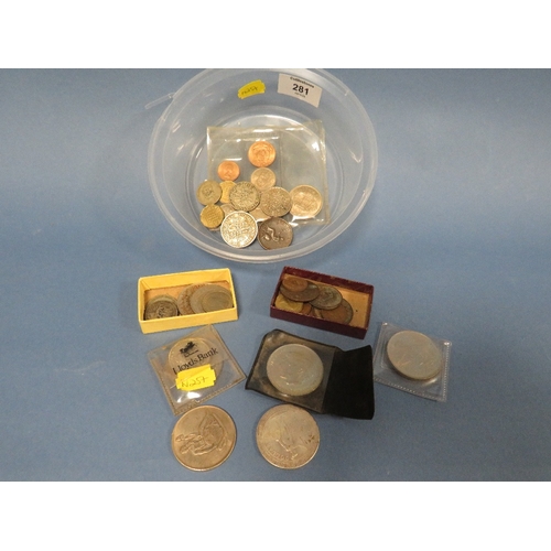 281 - A TUB ASSORTED VINTAGE COINAGE TO INCLUDE A 1799 EXAMPLE, TROY OUNCE COIN ETC