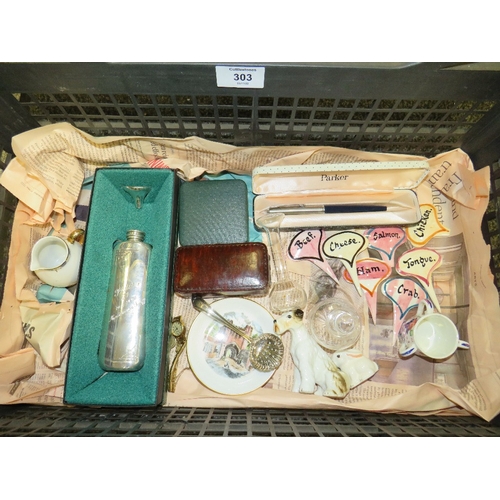 303 - A TRAY OF ASSORTED COLLECTABLES TO INCLUDE A PARKER PEN ETC