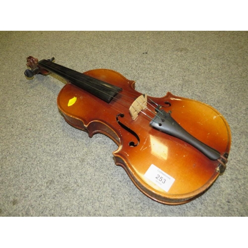 315 - A VINTAGE VIOLIN WITH TWO PIECE BACK AND AUBERT BRIDGE