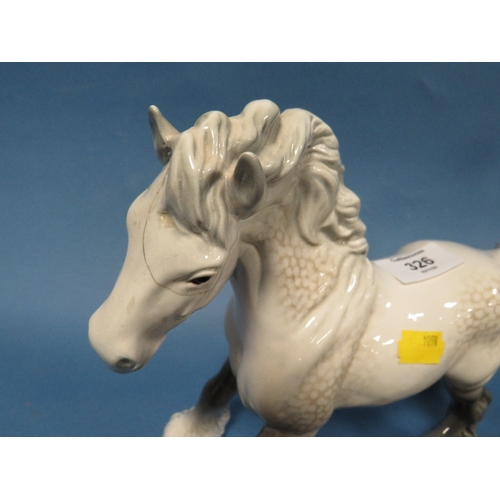 326 - A COLLECTION OF PORCELAIN FOR RESTORATION TO INCLUDE A BESWICK GREY CANTERING SHIRE, DOULTON FIGURIN... 