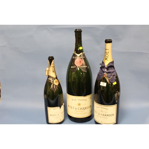 71 - A COLLECTION OF THREE ASSORTED SIZE EMPTY CHAMPAGNE DISPLAY / ADVERTISING BOTTLES