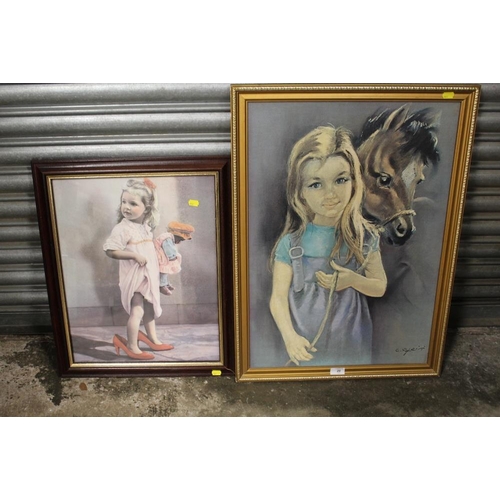 20 - A RETRO GILT FRAMED 1960'S/70'S STYLE CHILD WITH PONY PRINT TOGETHER WITH ANOTHER PRINT