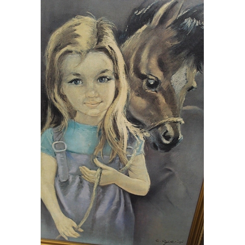 20 - A RETRO GILT FRAMED 1960'S/70'S STYLE CHILD WITH PONY PRINT TOGETHER WITH ANOTHER PRINT