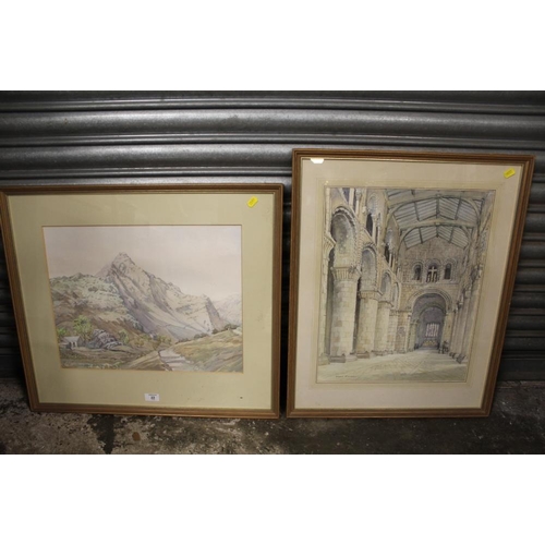 22 - TWO FRAMED  AND GLAZED WATERCOLOURS TO INCLUDE A CHURCH INTERIOR SIGNED HARRY GIBBERD