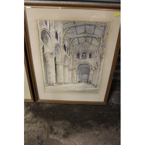 22 - TWO FRAMED  AND GLAZED WATERCOLOURS TO INCLUDE A CHURCH INTERIOR SIGNED HARRY GIBBERD