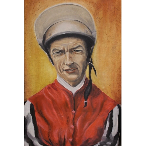 3 - A LESTER PIGGOTT OIL ON BOARD TOGETHER WITH VARIOUS HORSE RACING PICTURES, PRINTS ETC AND A COALPORT... 