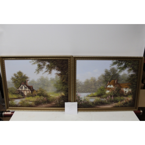 40 - A PAIR OF GILT FRAMED OIL ON CANVAS PAINTINGS, SIGNED TERRY HEATH LOWER LEFT (1943-2011) WITH ORIGIN... 