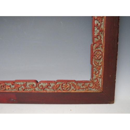 101 - A 19TH CENTURY ORIENTAL WOODEN FRAME, with decorative gold inner, frame W 9 cm, rebate 70 x 40 cm