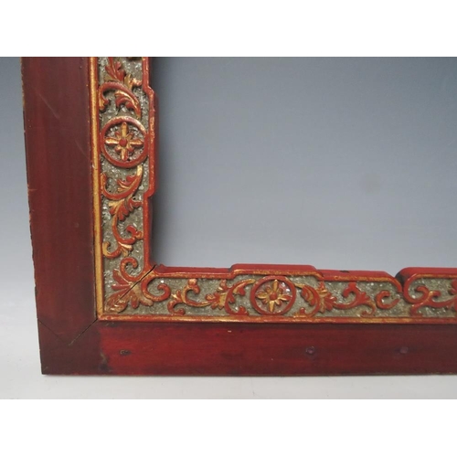 101 - A 19TH CENTURY ORIENTAL WOODEN FRAME, with decorative gold inner, frame W 9 cm, rebate 70 x 40 cm