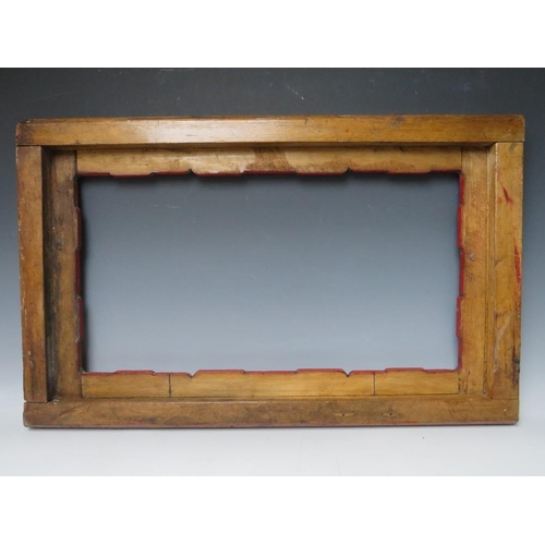 101 - A 19TH CENTURY ORIENTAL WOODEN FRAME, with decorative gold inner, frame W 9 cm, rebate 70 x 40 cm