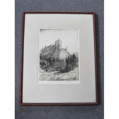 23 - HENRY PERCY HUGGILL (1886-1957). A Continental wooded river landscape with figures and hill top chat... 