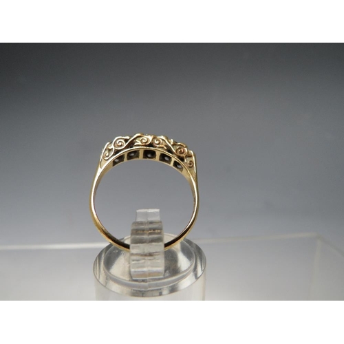 247 - A HALLMARKED 9CT GOLD FIVE STONE SAPPHIRE HALF ETERNITY STYLE DRESS RING, ring size Q ½, approximate... 
