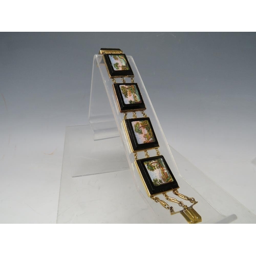 260 - A LATE 19TH / EARLY 20TH CENTURY GRAND TOUR STYLE MICRO MOSAIC PANEL LINK BRACELET, the individual r... 