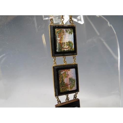 260 - A LATE 19TH / EARLY 20TH CENTURY GRAND TOUR STYLE MICRO MOSAIC PANEL LINK BRACELET, the individual r... 