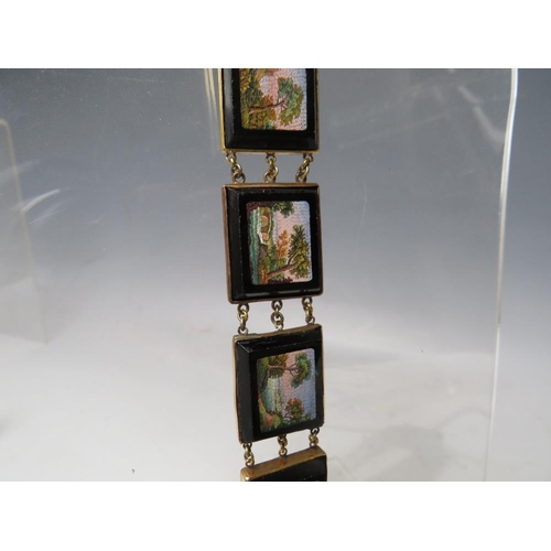 260 - A LATE 19TH / EARLY 20TH CENTURY GRAND TOUR STYLE MICRO MOSAIC PANEL LINK BRACELET, the individual r... 