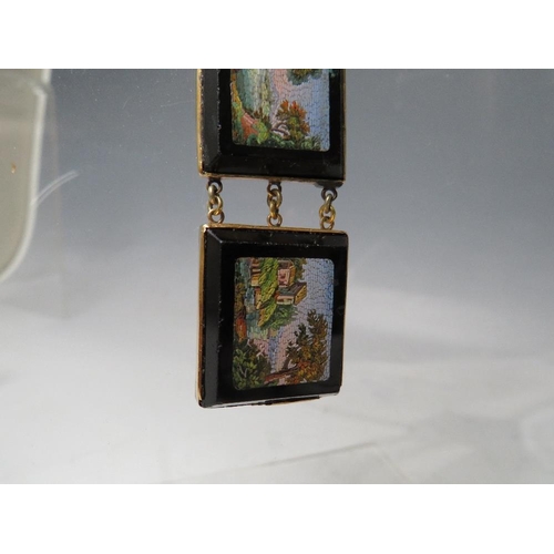 260 - A LATE 19TH / EARLY 20TH CENTURY GRAND TOUR STYLE MICRO MOSAIC PANEL LINK BRACELET, the individual r... 